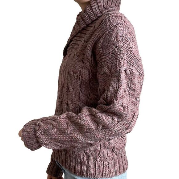 Vintage Womens Purple Red Hand Knit Fisherman Chunky Wool Cable Sweater Sz M - Picture 6 of 7